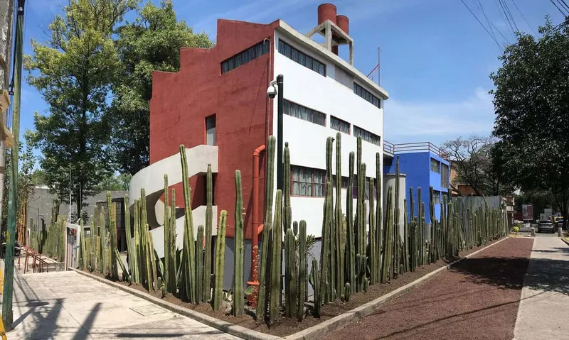 Juan O'Gorman's red and blue Casa Estudio of Diego Rivera and Frida Kahlo, museums in Mexico City, San Angel