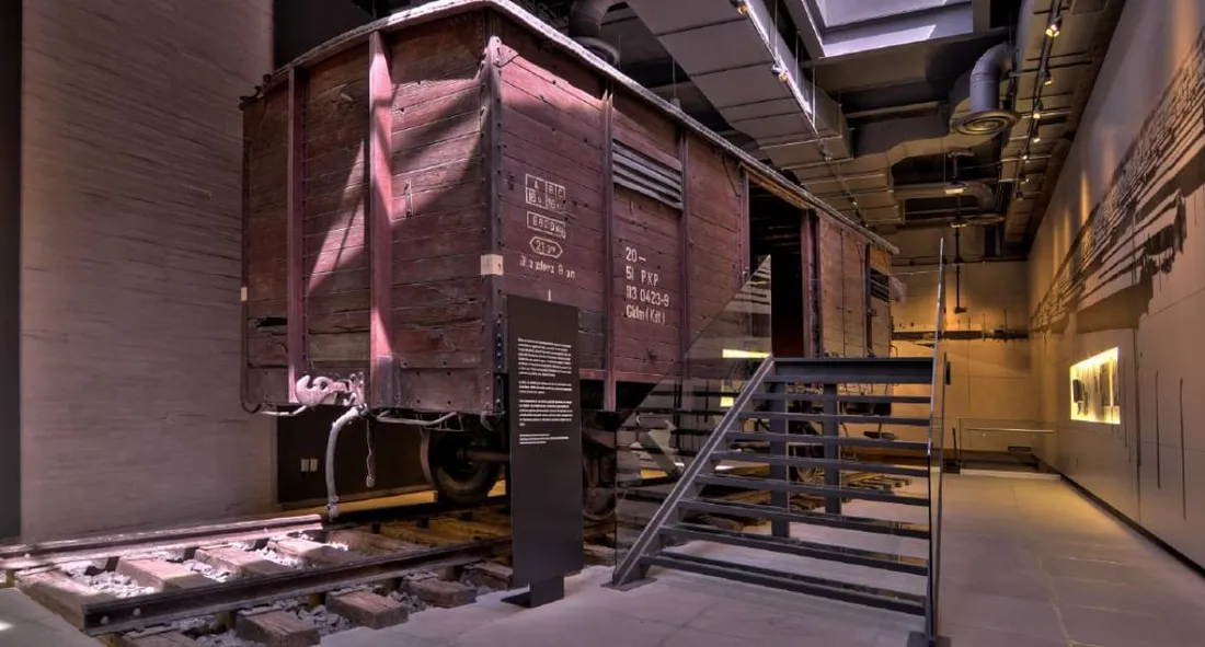 The preserved deportation rail car at the Museo Memoria y Tolerancia, a moving museum in Mexico City