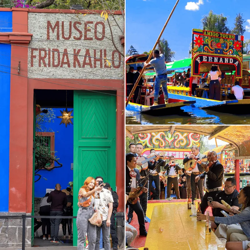 Trajineras crowding a UNESCO canal in Xochimilco on a day pairing museums in Mexico City with Coyoacan